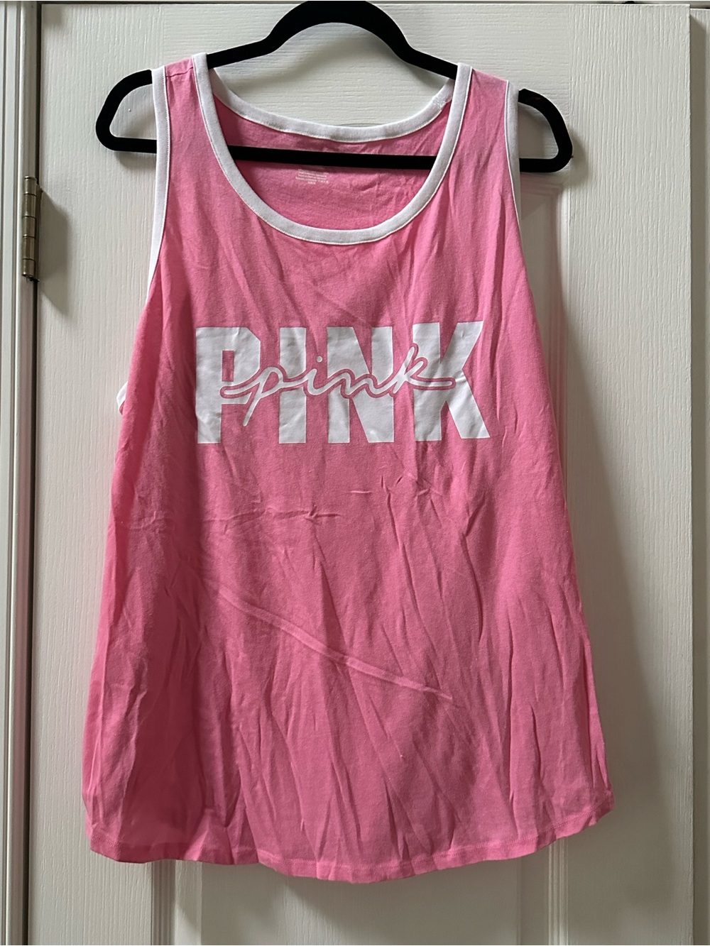 PINK Victoria's Secret Bright Pink Logo Tank with White Trim